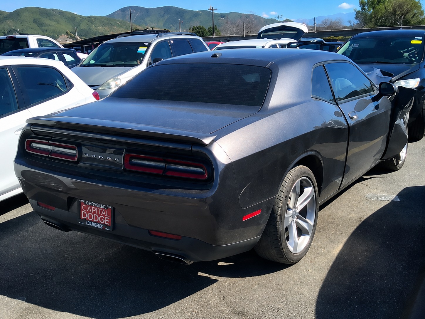 Gray Dodge Challenger rear view