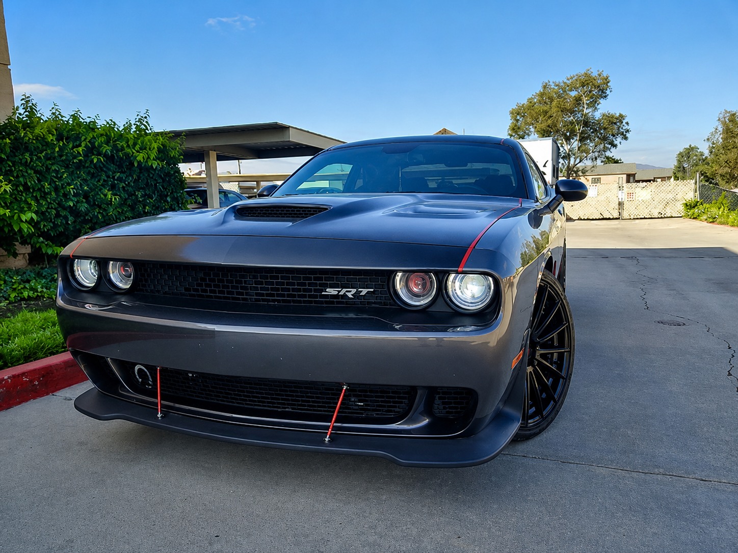 Gray Dodge Challenger SRT front view