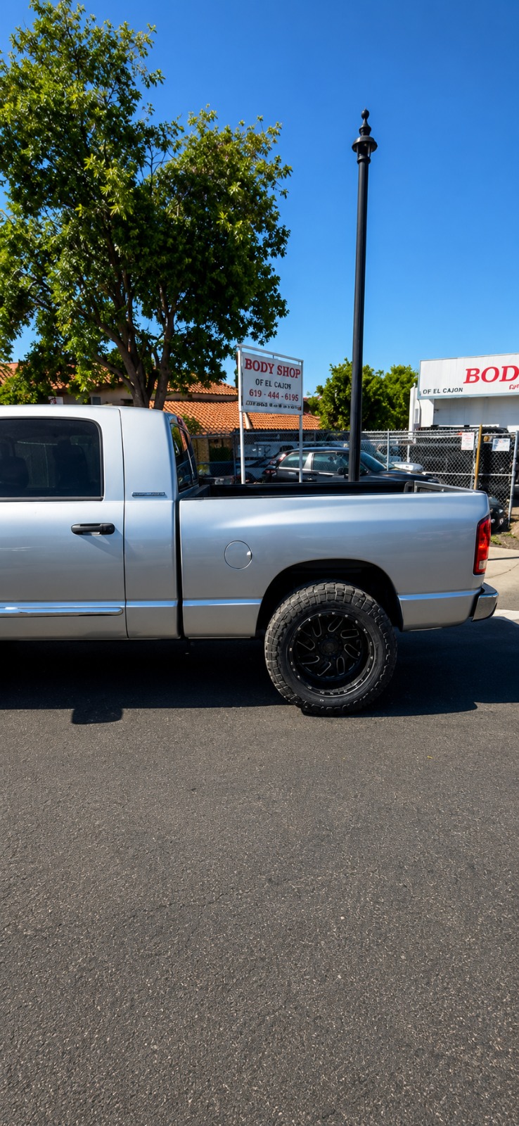 Silver Ram truck at Body Shop of El Cajon