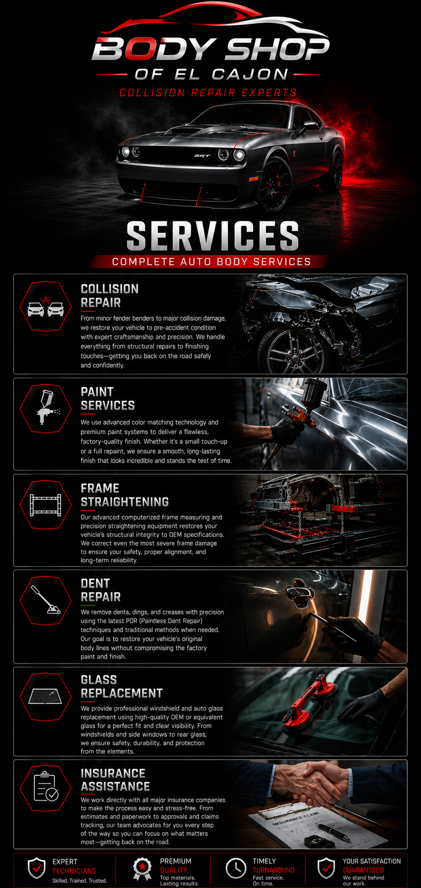 Body Shop of El Cajon Services - Collision Repair, Paint, Frame Straightening, Dent Repair, Glass Replacement, Insurance Assistance